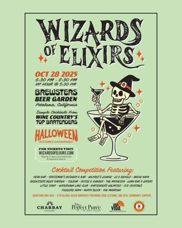 ✨ The Wizards of Elixirs cocktail competition is back! ✨
Our talented bar team is heading to Brewsters Beer Garden on October 28 to shake things up alongside some of Wine Country’s best. Last year, Grossman’s took home 2nd place—and we can’t wait to see what kind of magic is poured this time around.

We’re honored to be included with so many incredible, creative teams and are looking forward to another night of cocktails, costumes, and community.

🧙‍♂️ 🍸 Details at wizardsofelixirs.com / ticket link in bio & on our website 🕸✨