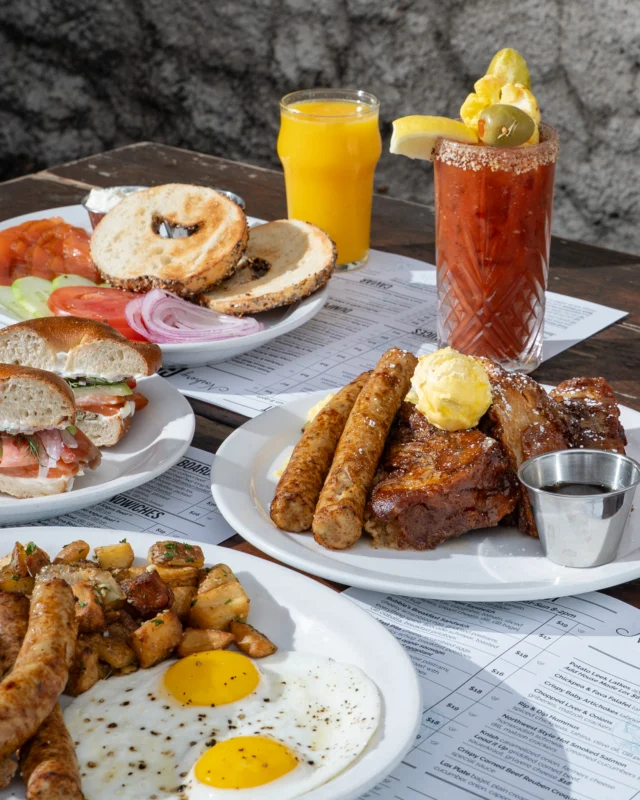 Cloudy outside, sunny on the table.
Inside or on the heated covered patio, we’ve got a cozy spot waiting for you.