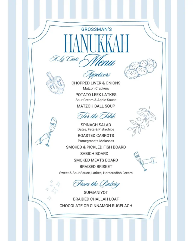 Hanukkah is almost here and our holiday menu is ready to share. ✨
Pre-orders are live on our website and in the link in our bio if you’re planning a cozy night at home, and we’ll also be serving everything in house from December 14 through 27.
From latkes to brisket to sweets from the bakery, we can’t wait to be part of your table.