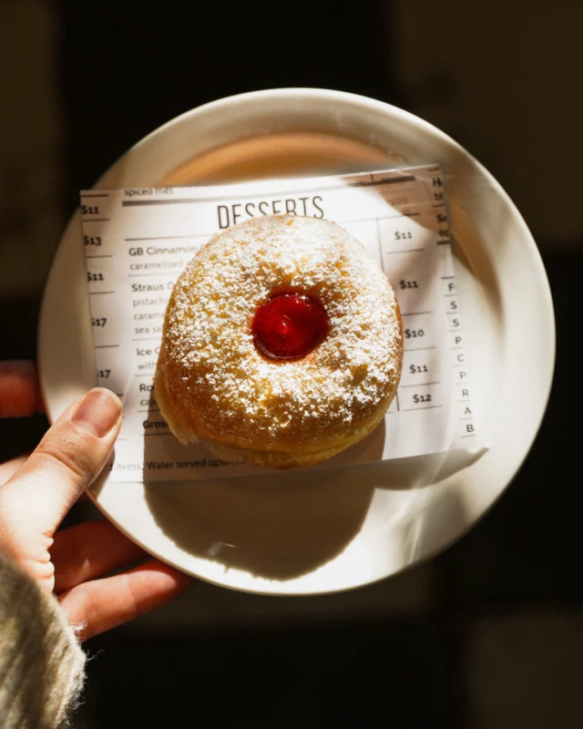 Happy Hanukkah! Our sufganiyot with strawberry filling are here! Available December 14–22 along with a full Hanukkah menu for the holiday. Stop by to celebrate or pick up a few treats for your table.