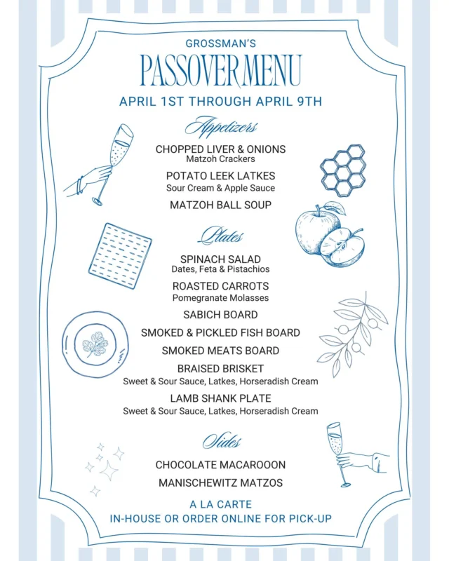 Passover is around the corner, and we’re excited to share this menu with you. 🥂✨

Our Passover offerings are now available for pre-order, with special off-menu dishes available in-store for dine-in April 1st–9th.

Planning ahead or just seeing what looks good? You can find the full menu through the link in bio or our website pop-up.

Whether you’re gathering with family, picking up a few favorites, or joining us here, we’re grateful to be part of your table. 🍽️