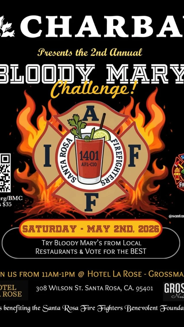 WE’RE SO BACK 🔥🍅

We’re hosting the 2nd Annual Bloody Mary Challenge with @charbaydistillery, and if last year was any indication… it’s about to get a little unhinged (in the best way).

📅 Saturday, May 2, 2026
🕚 11:00 AM – 1:00 PM
📍 Hotel La Rose – @grossmansnoshery, Santa Rosa
🎟️ $35 tickets (tastings + voting) – link in bio / srff.org/BMC

Grossman’s (your host), @willisseafood (returning), @starksteakandseafood, and @birdandthebottle are all in—alongside some serious local talent—mixing up their boldest Bloody Mary builds. Think over-the-top garnishes, costumes, and zero restraint.

You’ll sip, sample, and vote your way through the lineup while we keep things moving with passed apps, good shade, and a crowd that knows how to spend a Saturday. It’s competitive, a little chaotic, and very Sonoma County.

All proceeds benefit the @santarosafirefighters —supporting the people who show up for this community every single day.

Last year got spirited fast… we expect nothing less. 🍹🔥

HUGE THANK YOU TO @pjmcginnis for the video 🫶🎬