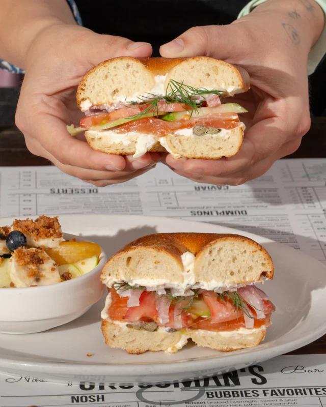 Sun’s out, bagels out. ☀️🥯

The Brooklyn Bagel Sandwich with house made lox, cucumber, tomato, sliced onion, schmear, capers, and dill on a Grossman’s bagel, served with fresh fruit and prime patio weather.

Brunch in Railroad Square just feels right this time of year. ✨