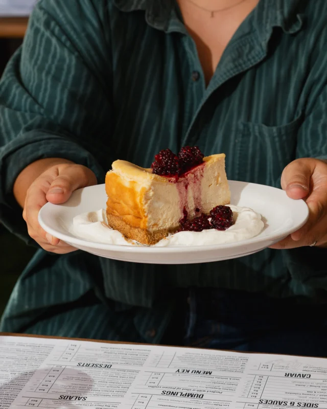 Save room for this one.
NY Cheesecake with spiced graham cracker crust, blackberry crush & sour cream whip.